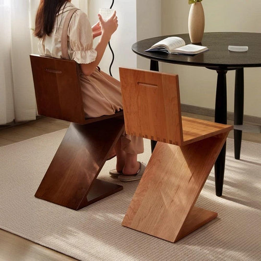 Light Luxury Z-Shaped Chair, Solid Wood Designer Chair Special-Shaped Backrest Chair