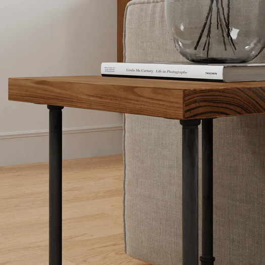 12"x12" Industrial Pipe Square Sofa Side Table, Steampunk Small Heavy Duty Table Rustic Night Stand