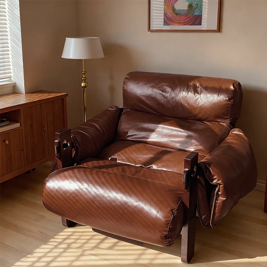 Luxurious Reclining Lounge Chair – Premium Soft-Touch Leather with Oak Frame