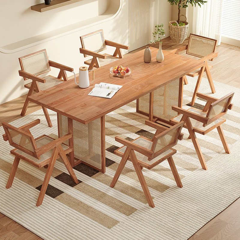 Solid Wood Dining Table with Handwoven Rattan Panel Legs – Modern Mini ...