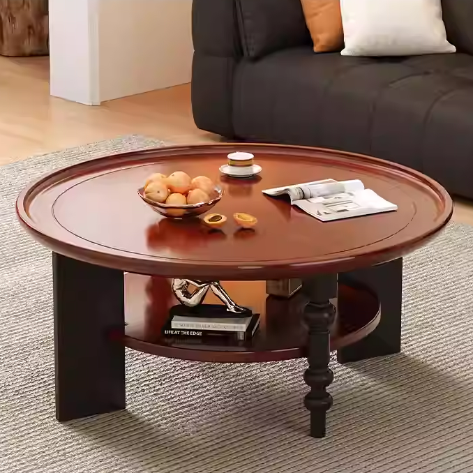 Solid Wood Round Coffee Table, Vintage Coffee Table, Coffee Table With ...