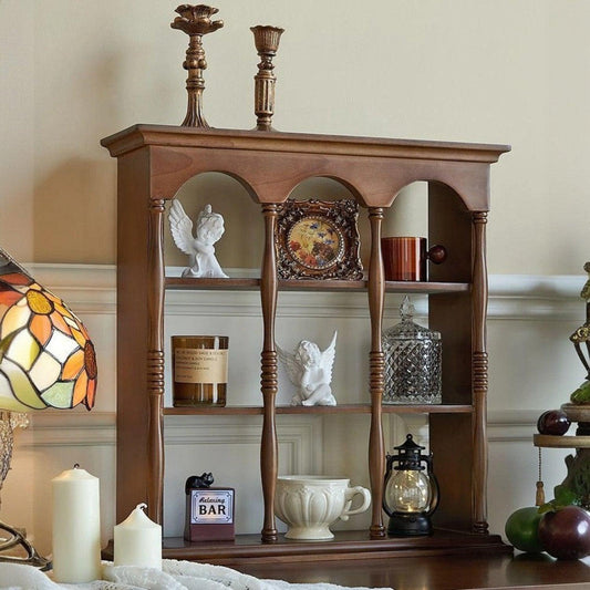 Light Luxury Solid Wood Shelf /Vintage Cup Storage Rack /Wall-Mounted Figurine Display Rack