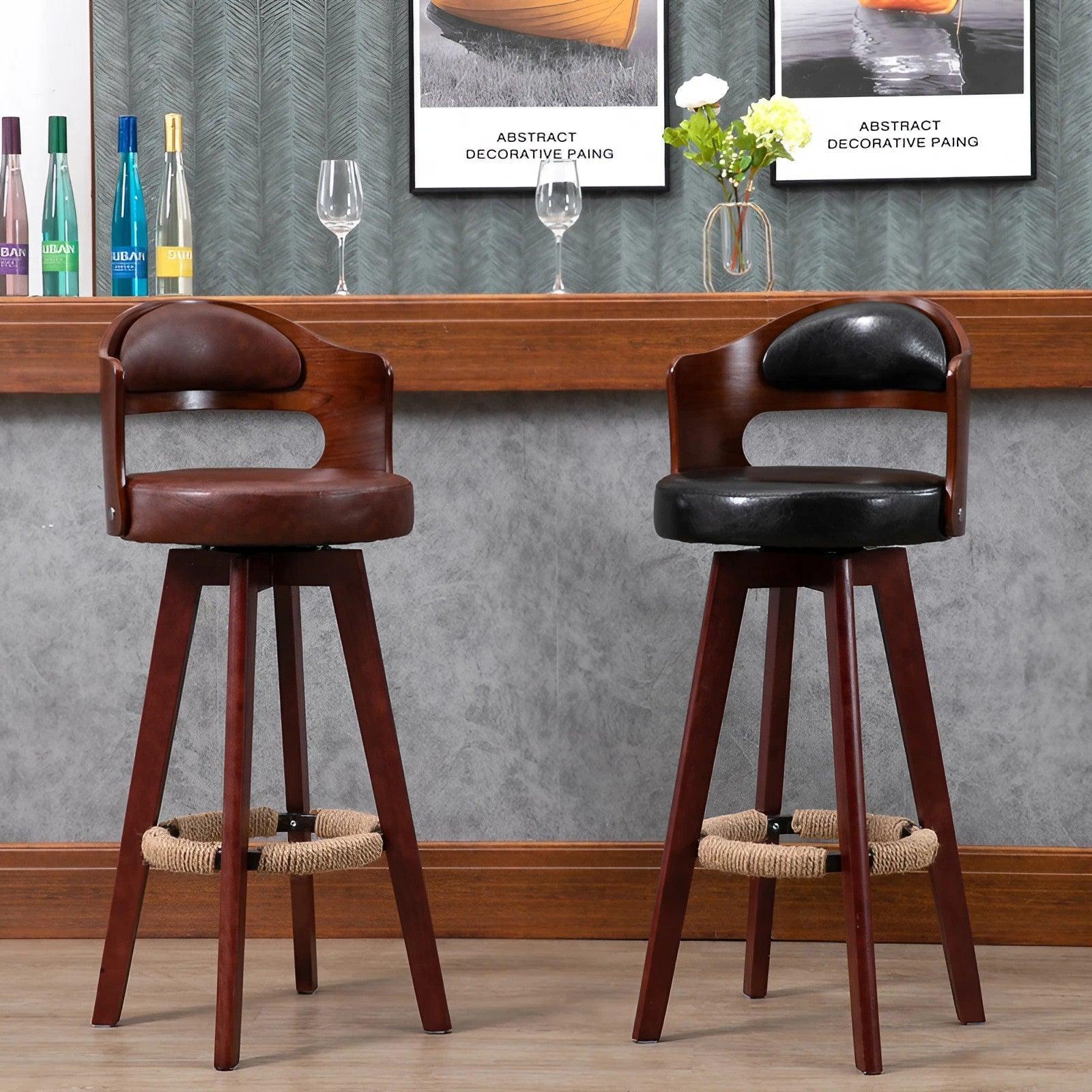 H26" /30" Cowhide Leather Wood Swivel Stools Counter Stools Bar Stoo