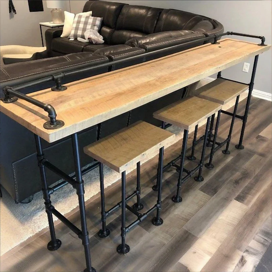 2" Thick Industrial Pipe Bar Table ββ 100"L x 12"D x 36"H