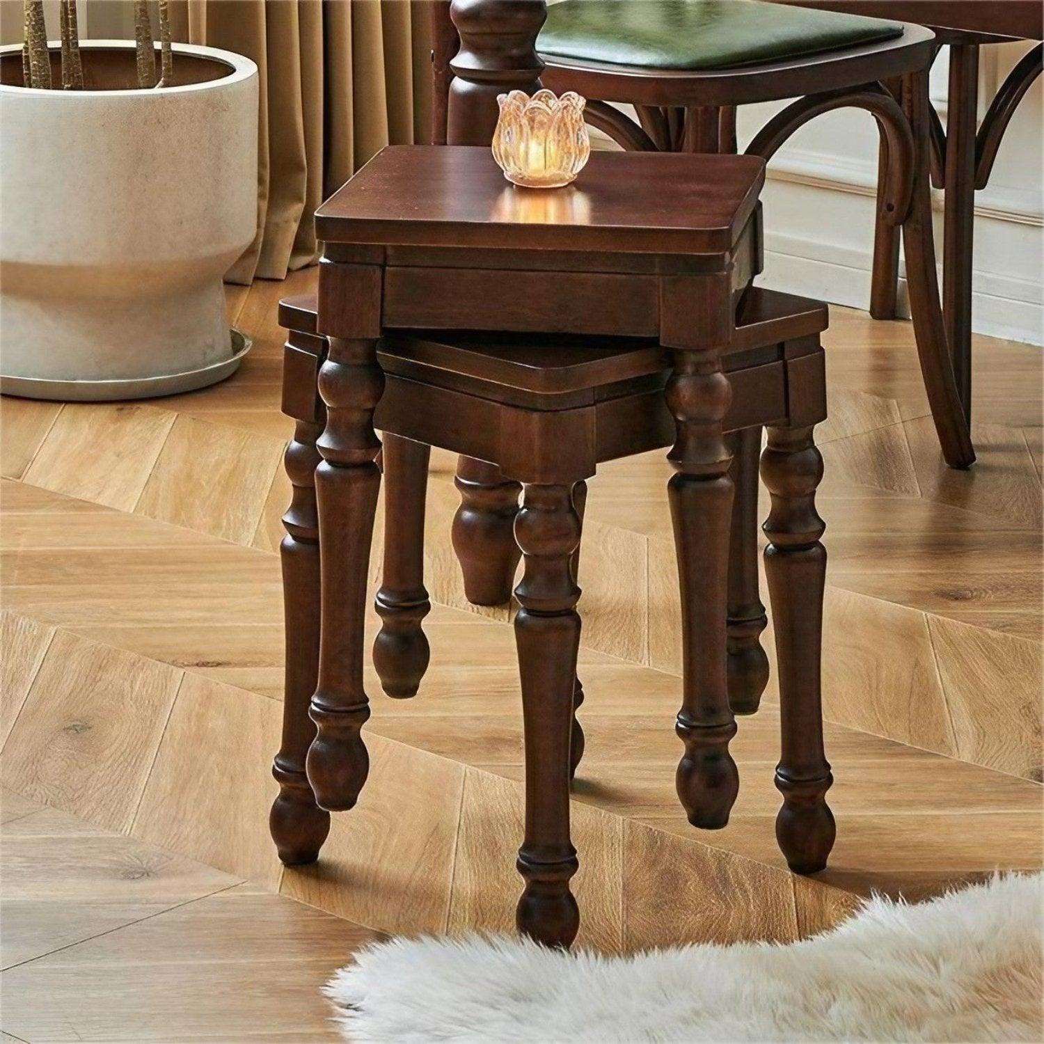 H18" | Solid Wood Stackable Stool Living Room Square Stool Side Table ...