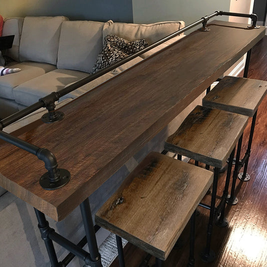 2" Thick Industrial Pipe Bar Table- Rustic Livingroom Table Solid Wood Buffet /Console