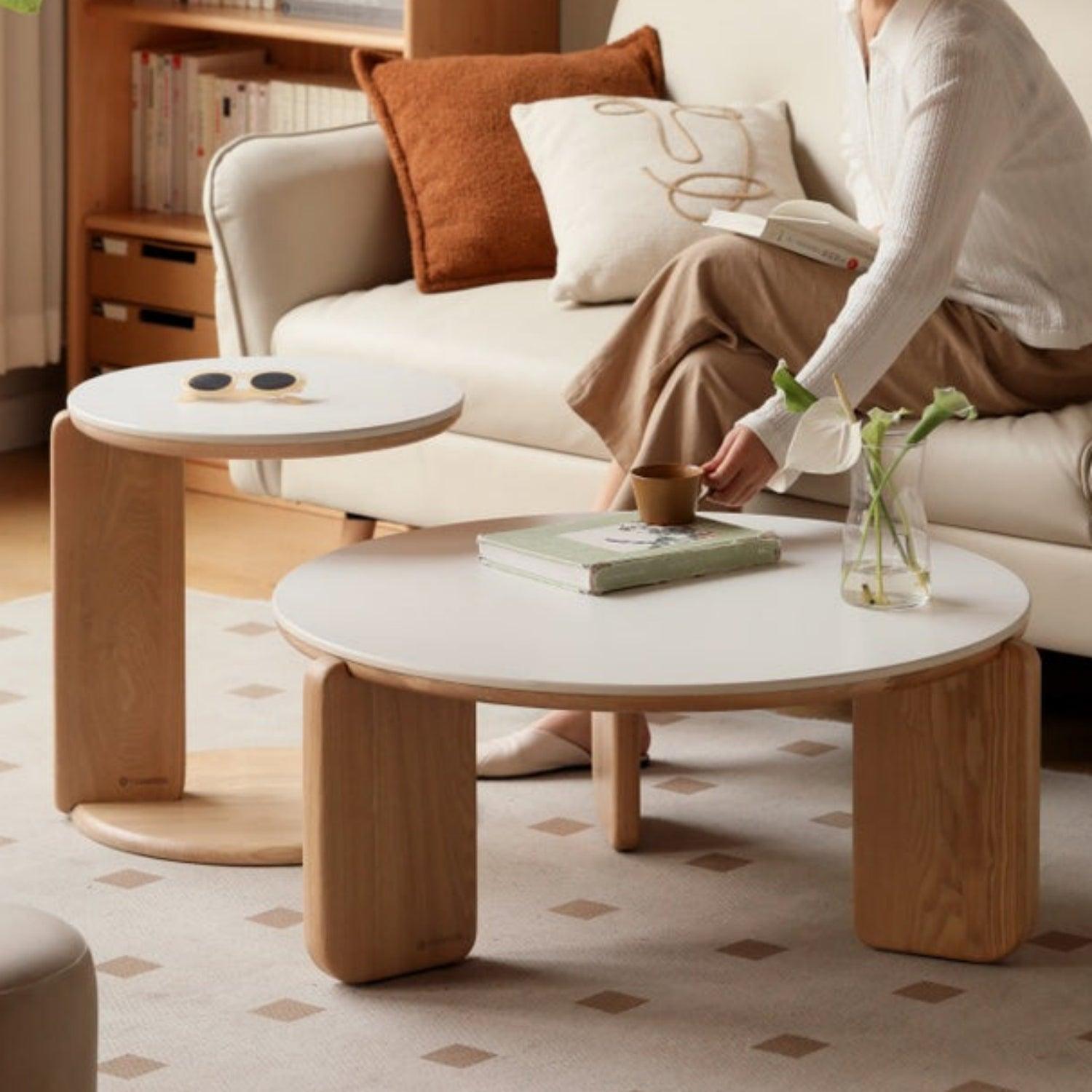 Cherry wood round coffee table, side table – Woodartdeal