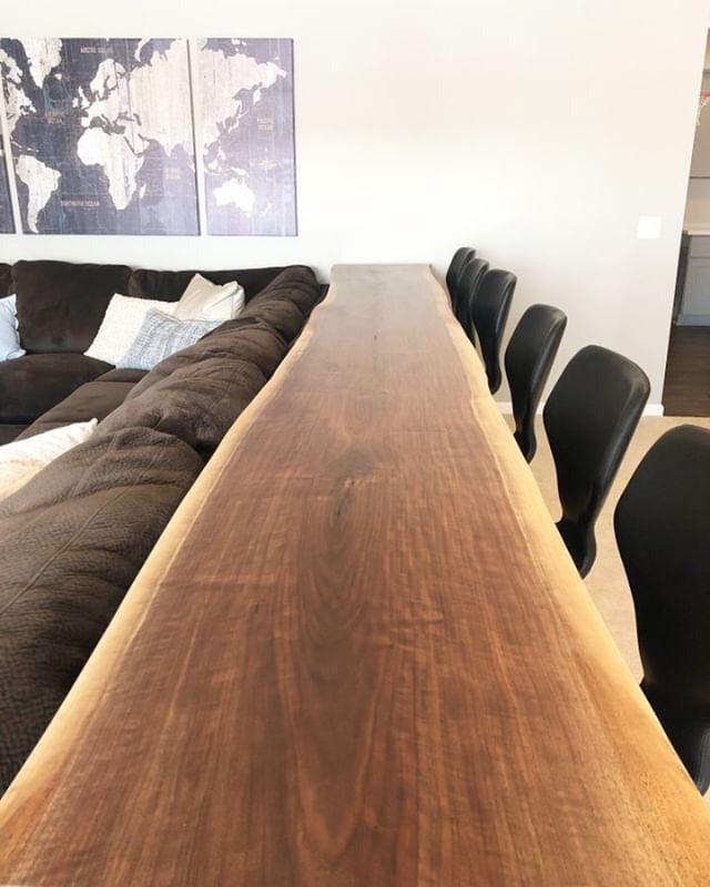 Live Edge Sofa Bar Table behind Couch Table, Industrial Style Steel Legs, Black Walnut - Woodartdeal