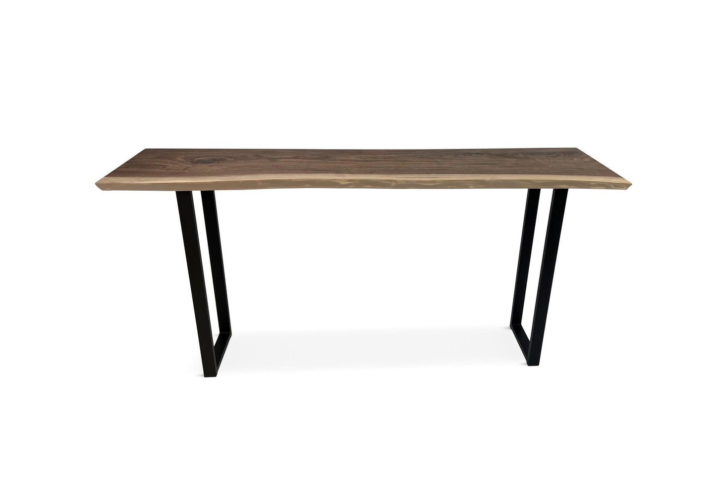 Live Edge Sofa Bar Table behind Couch Table, Industrial Style Steel Legs, Black Walnut - Woodartdeal