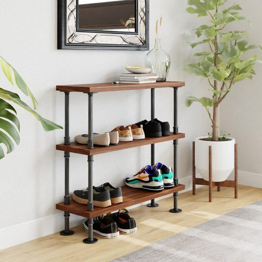 Rustic industrial pipe shoe rack, Industrial Farmhouse Bookcase - Woodartdeal