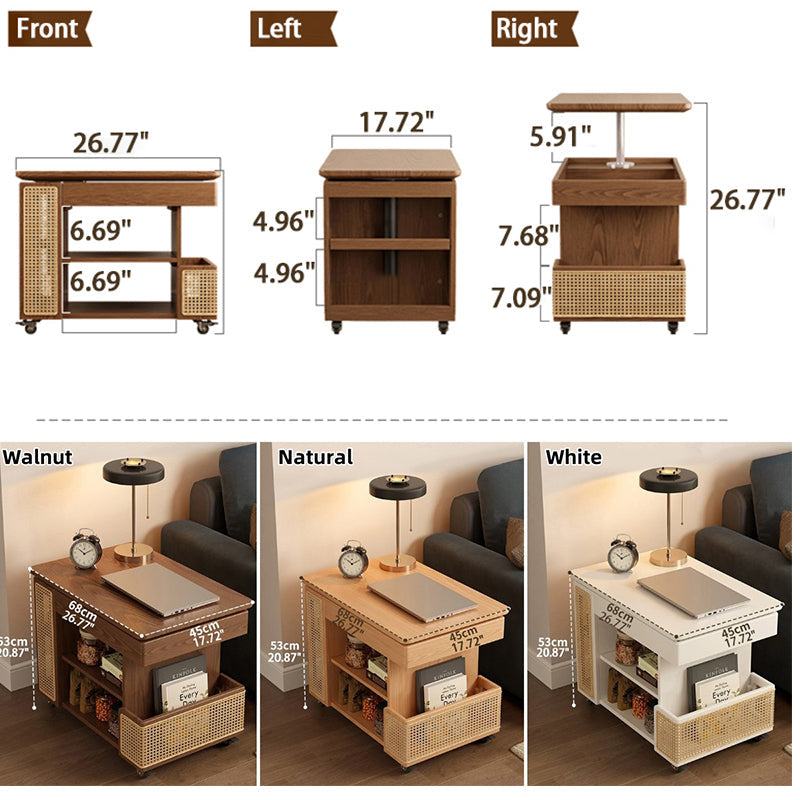 Solid Wood Side Table Lift Accent Table With Storage Walnut/White/Natural