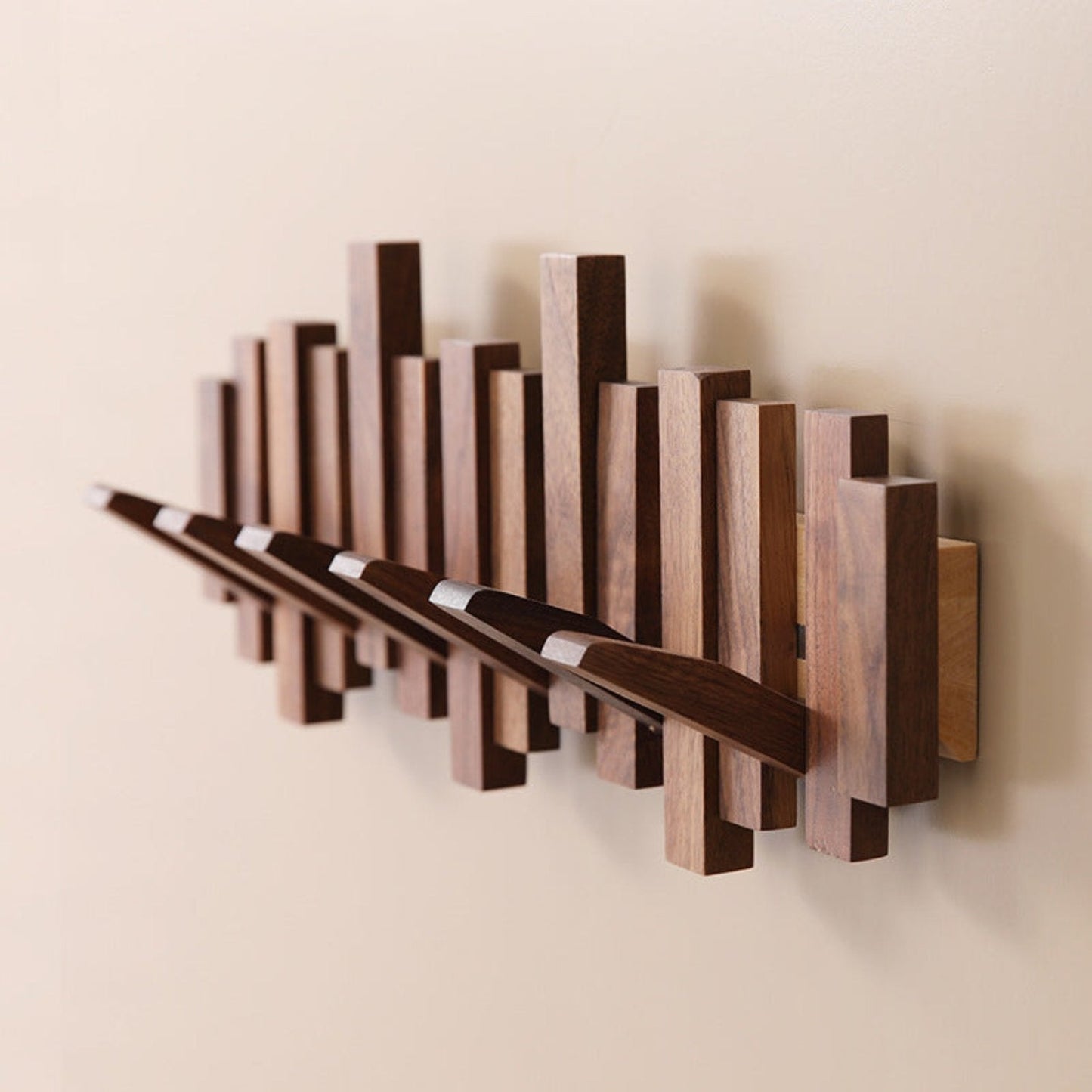 Black walnut wood piano key hooks - Wall-Mounted Coat and Hat Rack