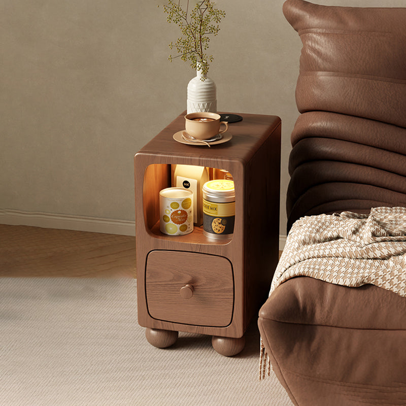 Natural Wood Nightstand Wooden Bedside Table With Drawers