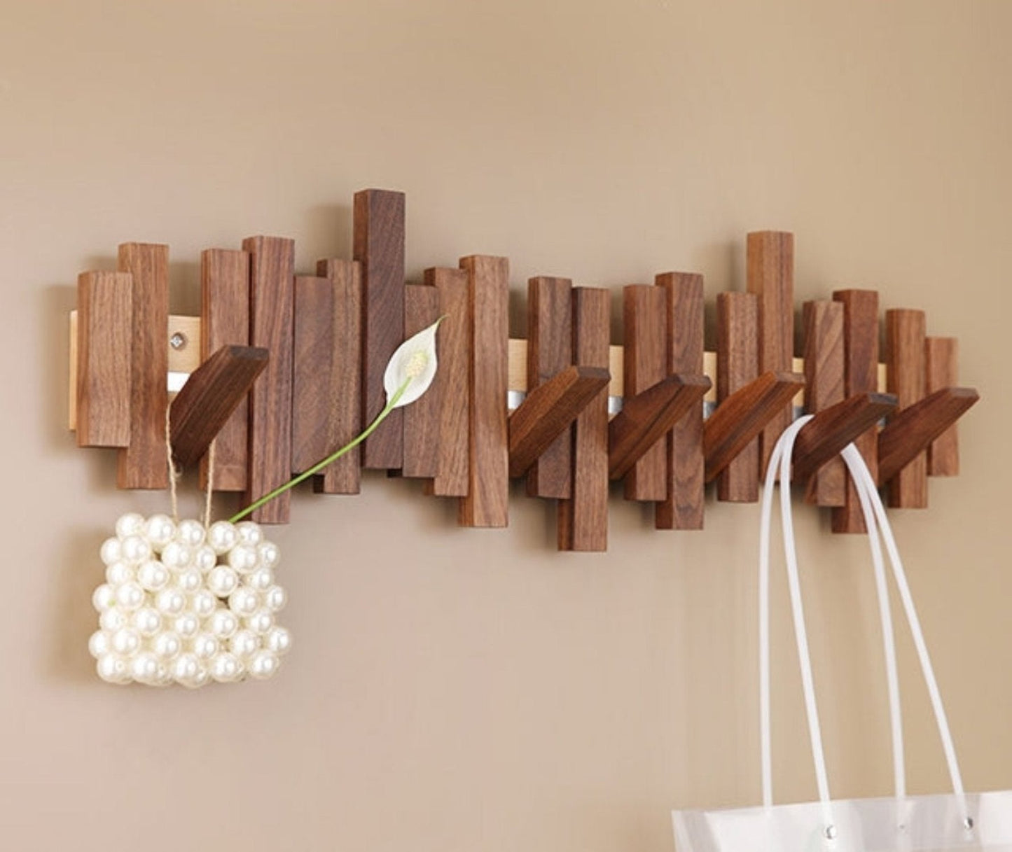 Black walnut wood piano key hooks - Wall-Mounted Coat and Hat Rack