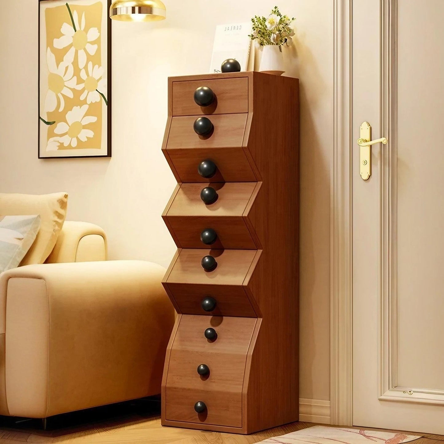 Solid Wood Vintage Irregular Chest of Drawers Creative Storage Cabinet with 5 Drawers