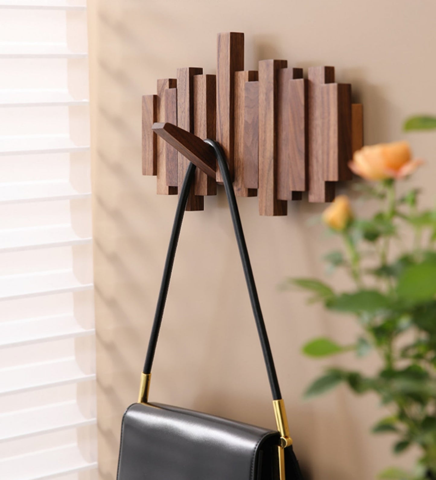 Black walnut wood piano key hooks - Wall-Mounted Coat and Hat Rack