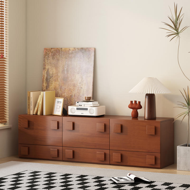 Retro Solid Wood Cube Storage Cabinet with Safety Door & Drawer Nightstands Bedside End Table