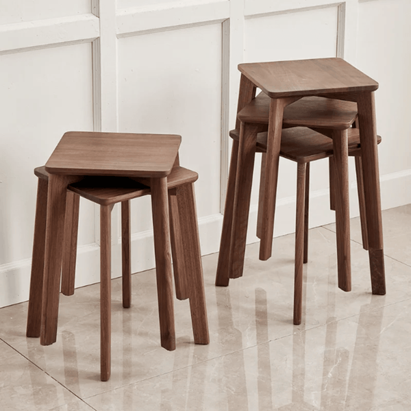 Black Walnut Solid Wood Square Dining Chair, Set Of 1/2/4/6 Stacking Stools