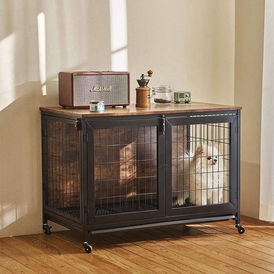 Large Dog Crate Wooden Kennel Heavy Duty Cage with Tray End Table Pet Furniture