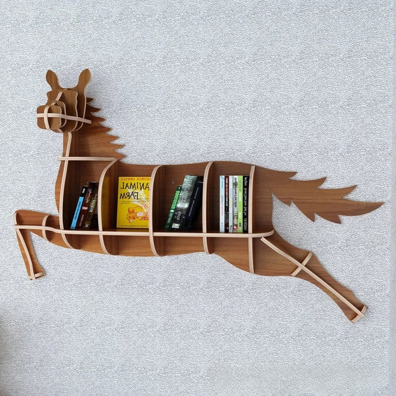 Wooden Horse Wall Animal Shape Bookshelf Storage Rack