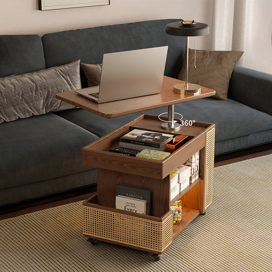 Solid Wood Side Table Lift Accent Table With Storage Walnut/White/Natural