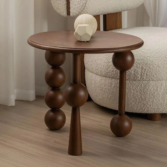 Mid-Century Modern Solid Wood Sphere Legged Side Table