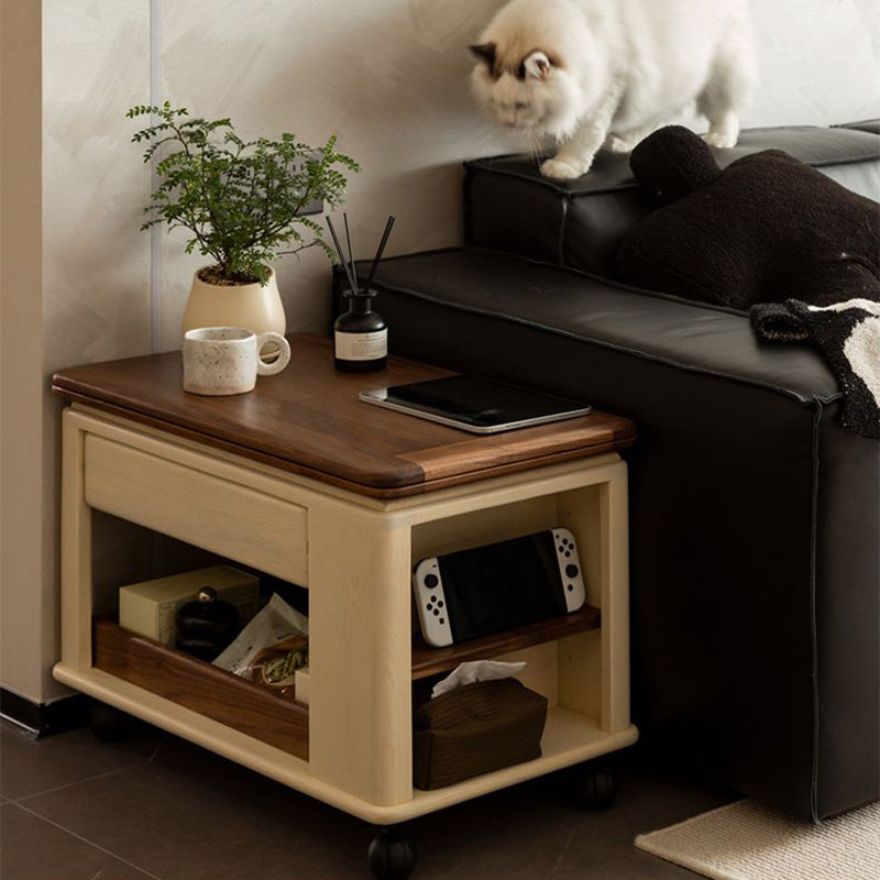 Walnut Wood Coffee Table With Storage Modern Side Table White/Black