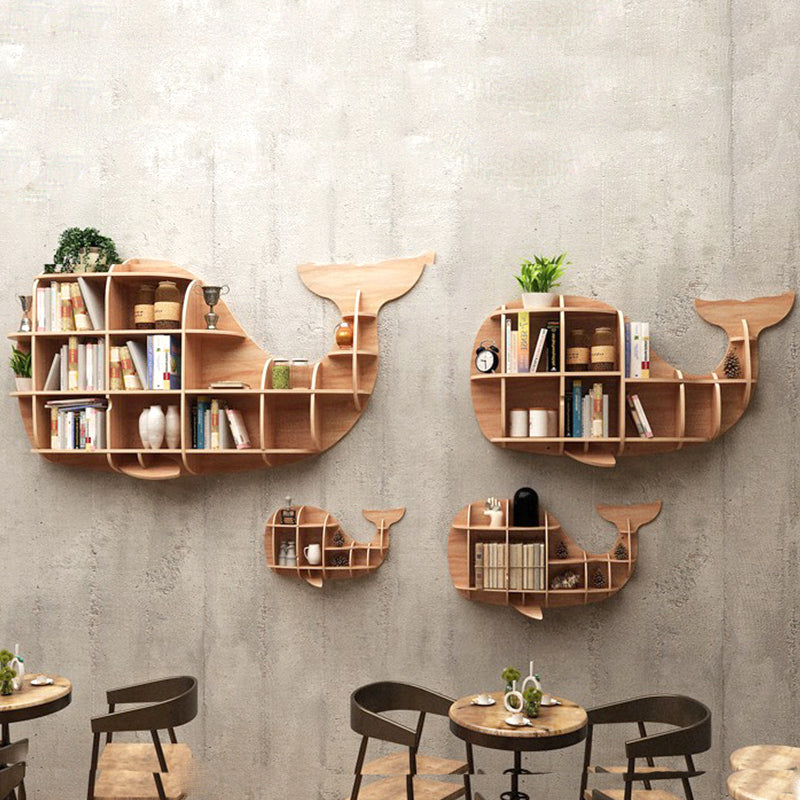 Wooden Whale Wall Animal Shape Bookshelf Storage Rack