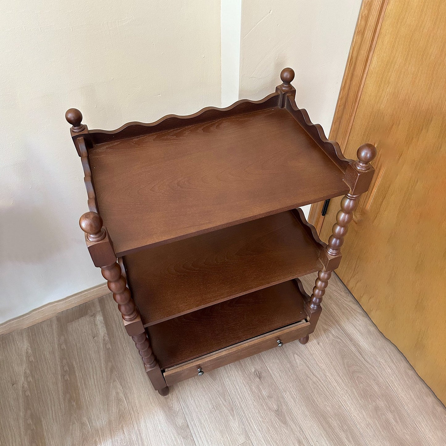 Antique Wooden Corner Shelf Solid Wooden End Table 3-Tier Side Table