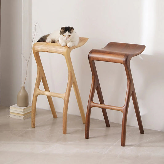 Solid Wood Wishbone Bar Stool Creative Dining Chair Leisure High-foot Stool