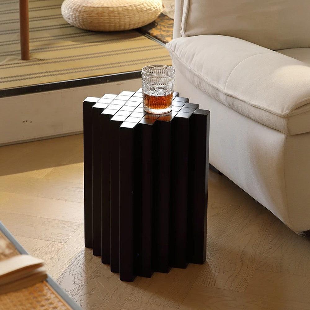 Checkerboard Inspired Side Table - Oak Wood - Patchwork Design