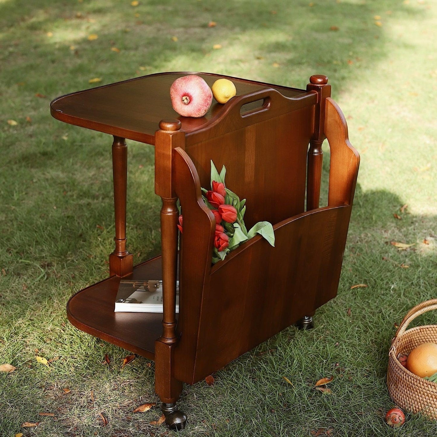 Solid Wood Side Table Trolley Art Shelf