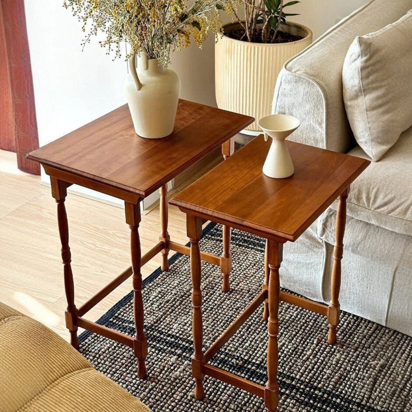 Manchester Style Vintage Solid Wood Nesting Side Tables - 2 Sets