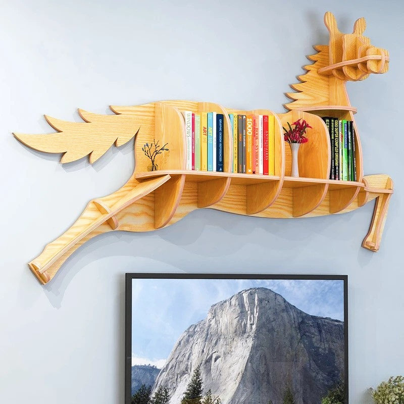 Wooden Horse Wall Animal Shape Bookshelf Storage Rack