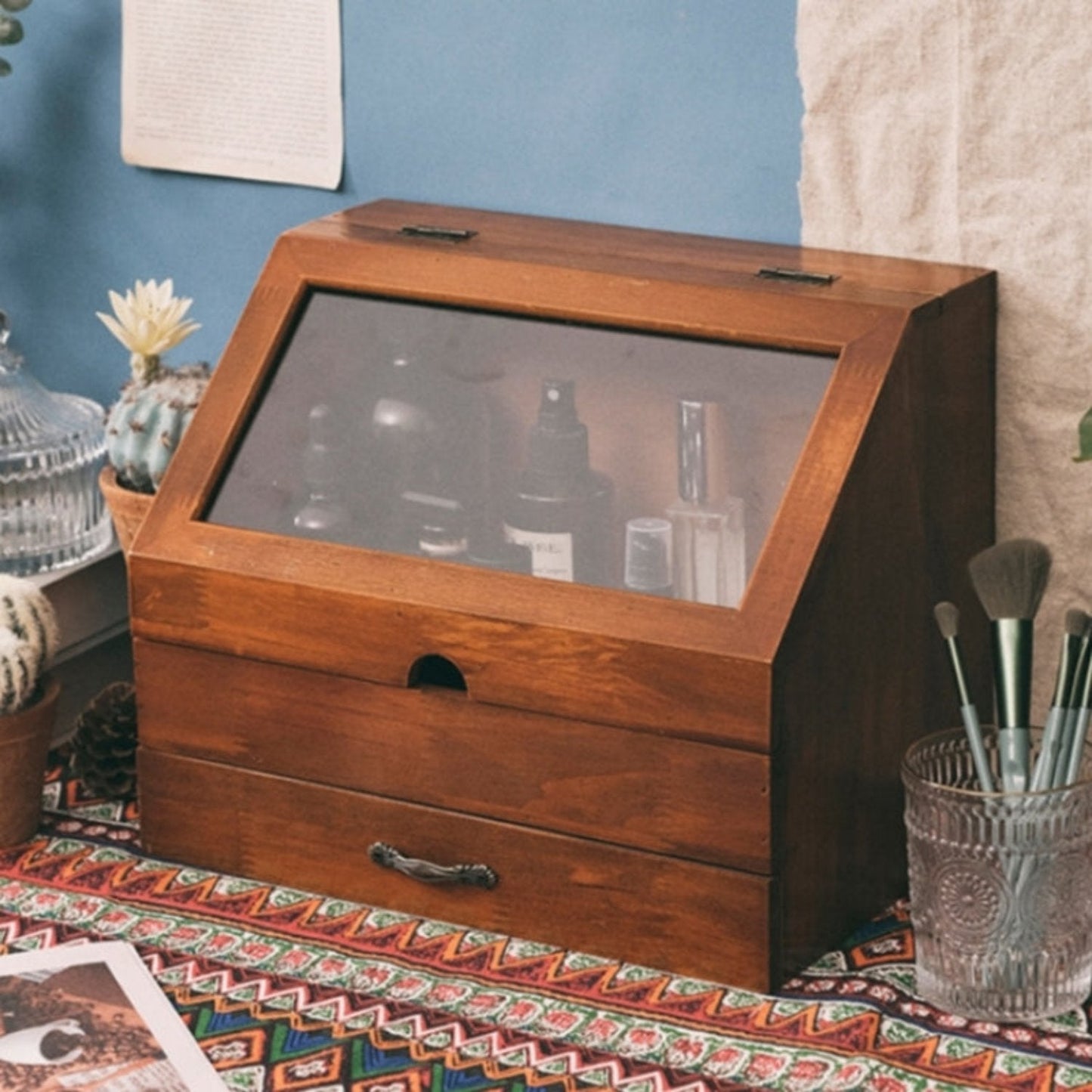 Solid Wood Desktop Cosmetic Cabinet