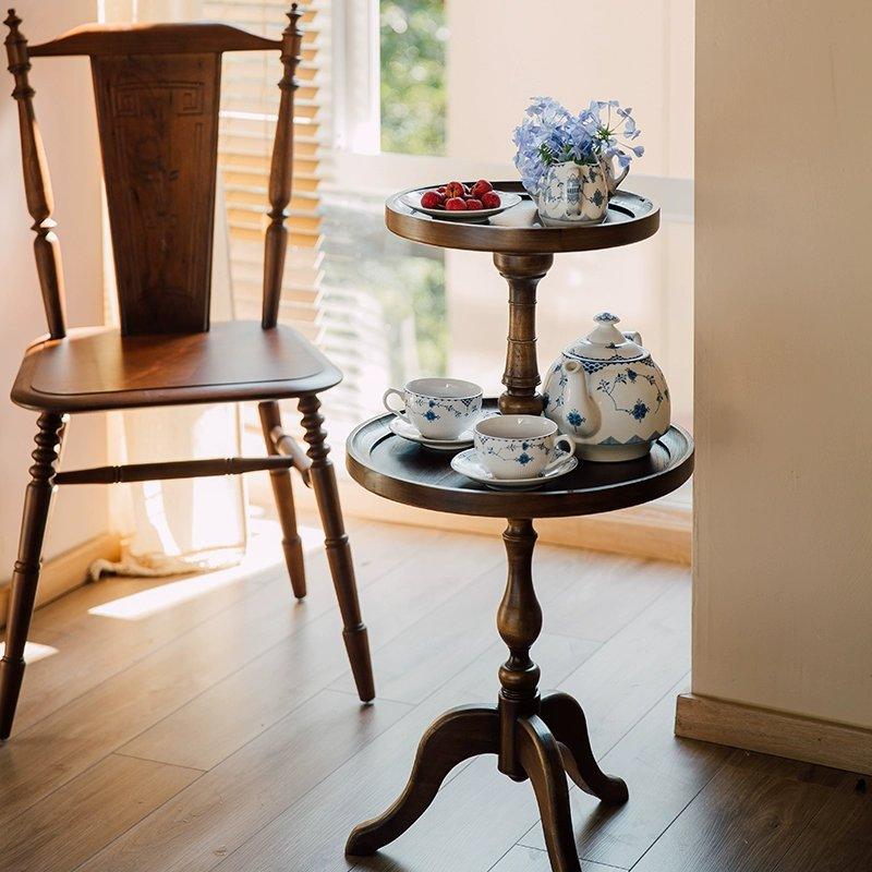 Vintage Antique Side Tables Wooden Round End Tables 2 Tier Coffee Table