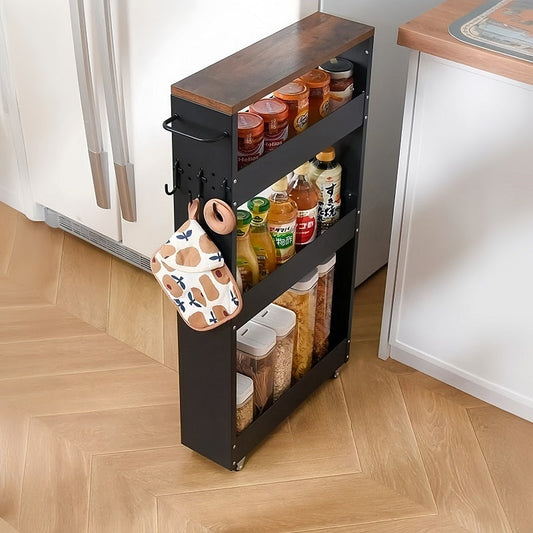 5 Inch Wide Mobile Solid Wood Gap Storage Cabinet