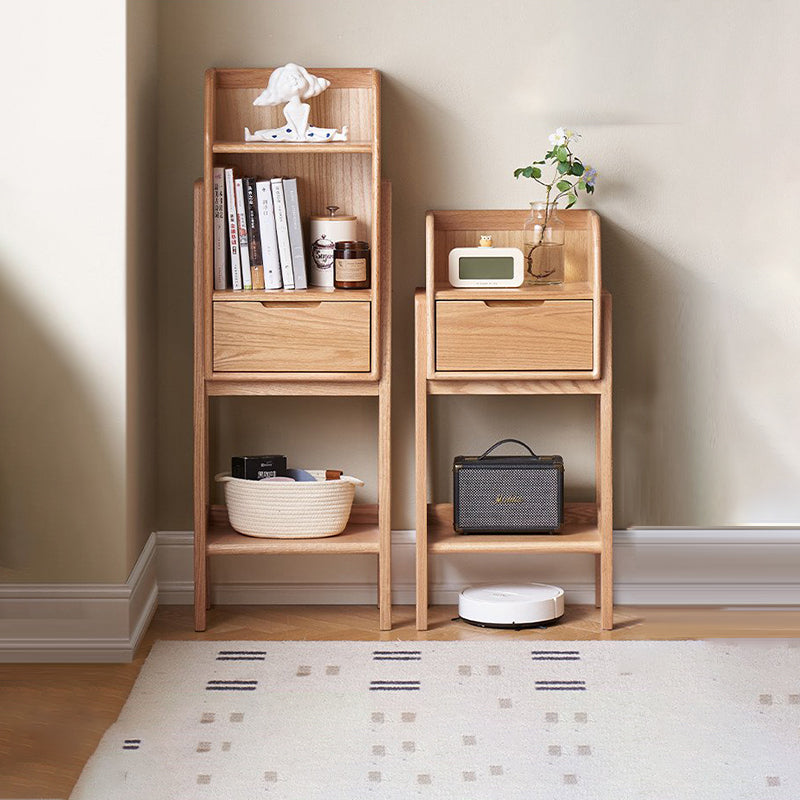 Wooden Storage Shelves Tall Nightstand With Drawers Walnut/Natural