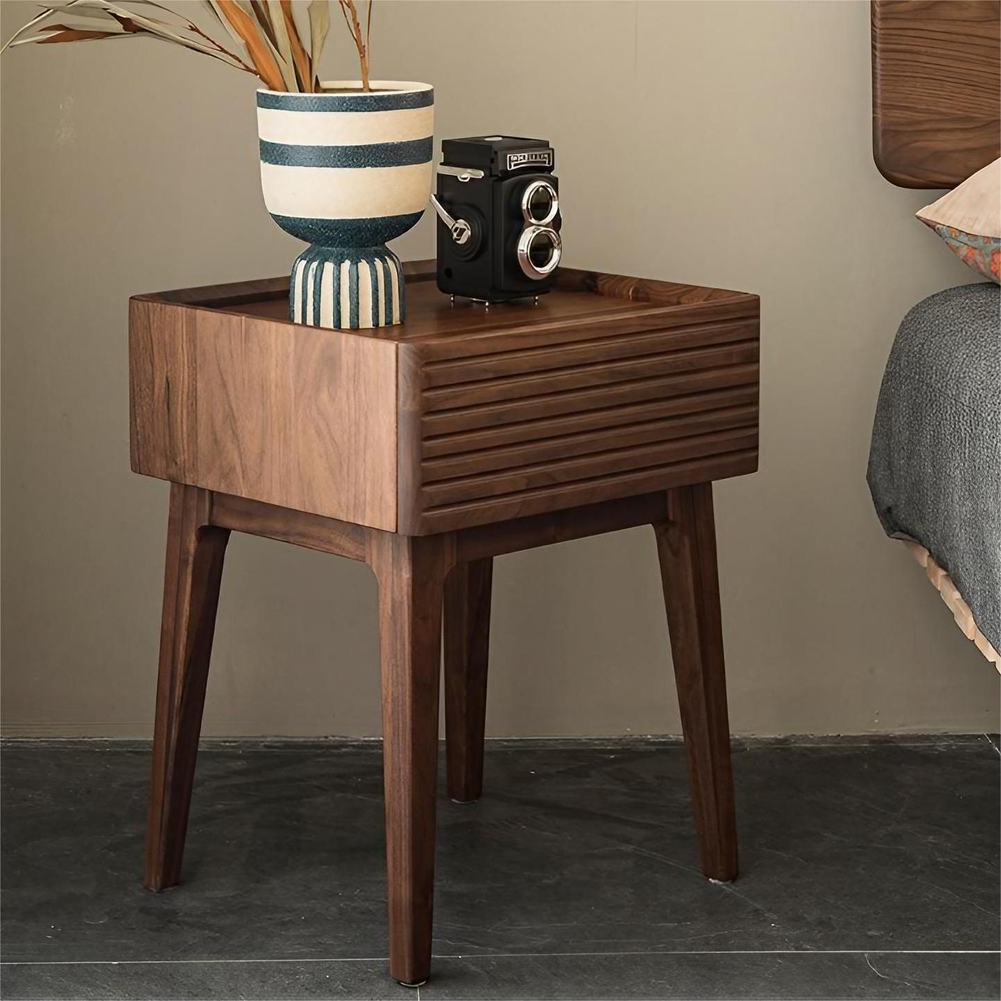 Black Walnut Solid Wood One-Drawer Bedside Table Bedroom Storage Cabinet