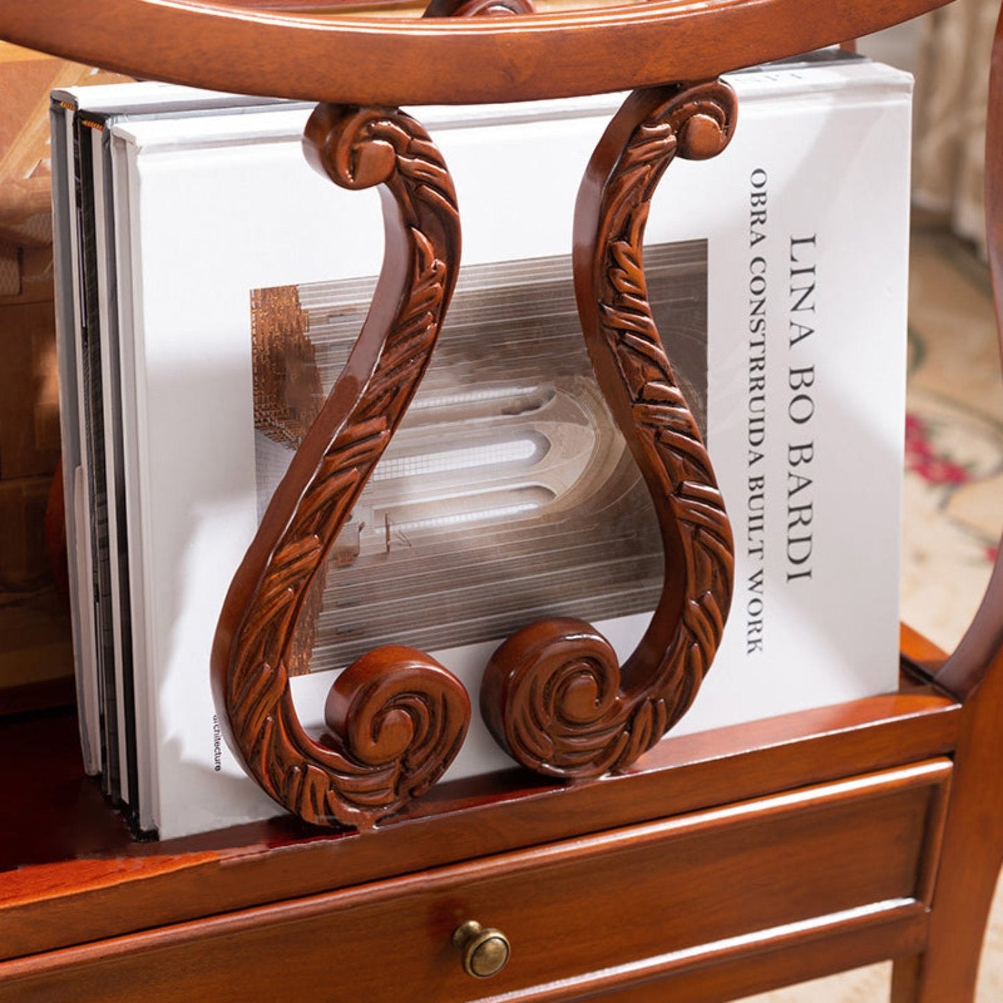 Rosewood Newspaper Stand Antique Magazine Holder Bookshelf