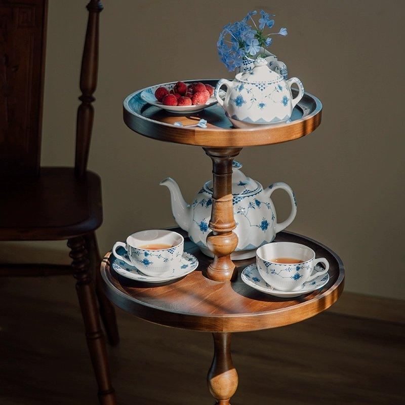 Vintage Antique Side Tables Wooden Round End Tables 2 Tier Coffee Table