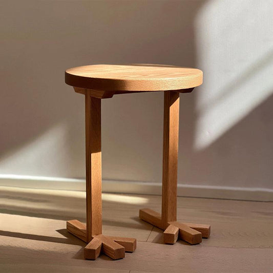 Round Wooden Small Side Table Solid Hardwood End Tables-Natural