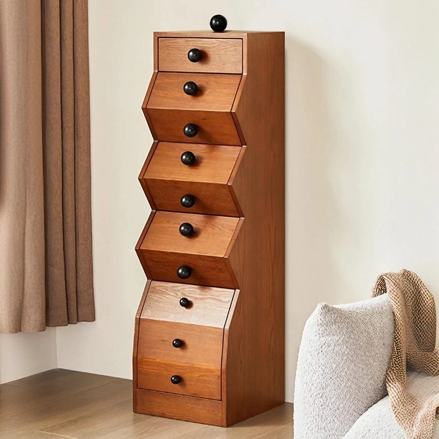 Solid Wood Vintage Irregular Chest of Drawers Creative Storage Cabinet with 5 Drawers