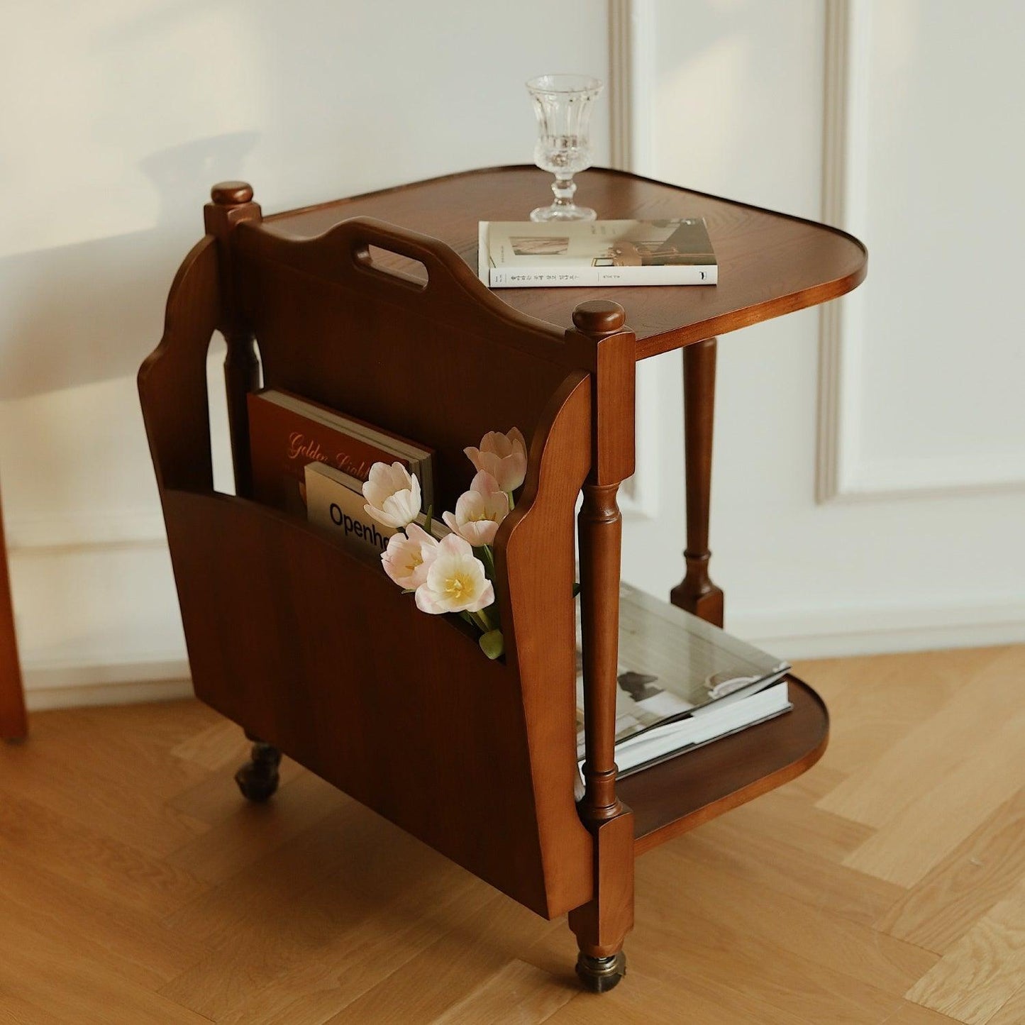 Solid Wood Side Table Trolley Art Shelf