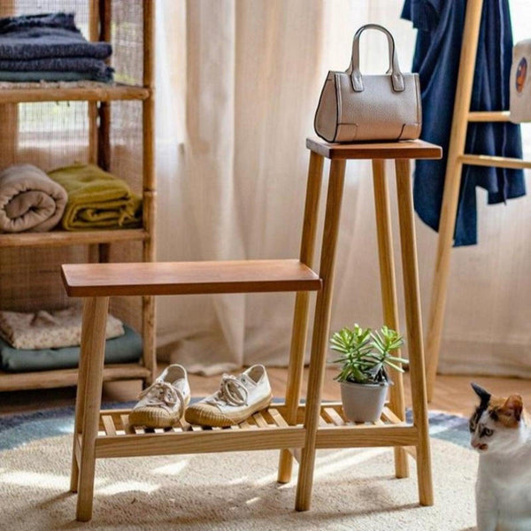 Cherry Wood Shoe Changing Bench and Storage Rack