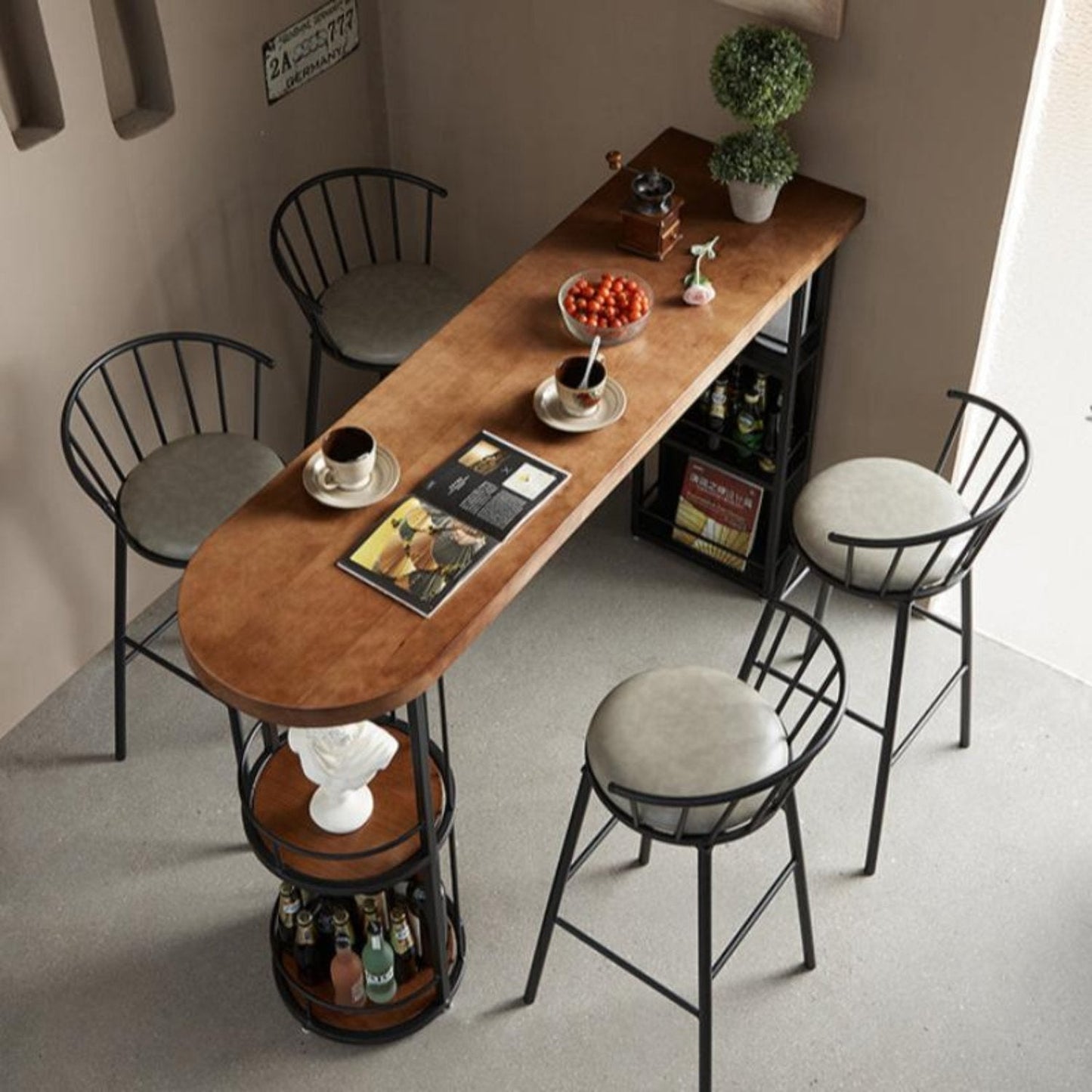 Solid wood bar table with storage shelf