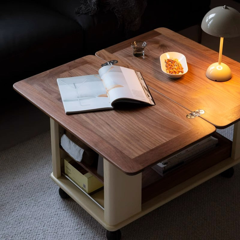 Walnut Wood Coffee Table With Storage Modern Side Table White/Black