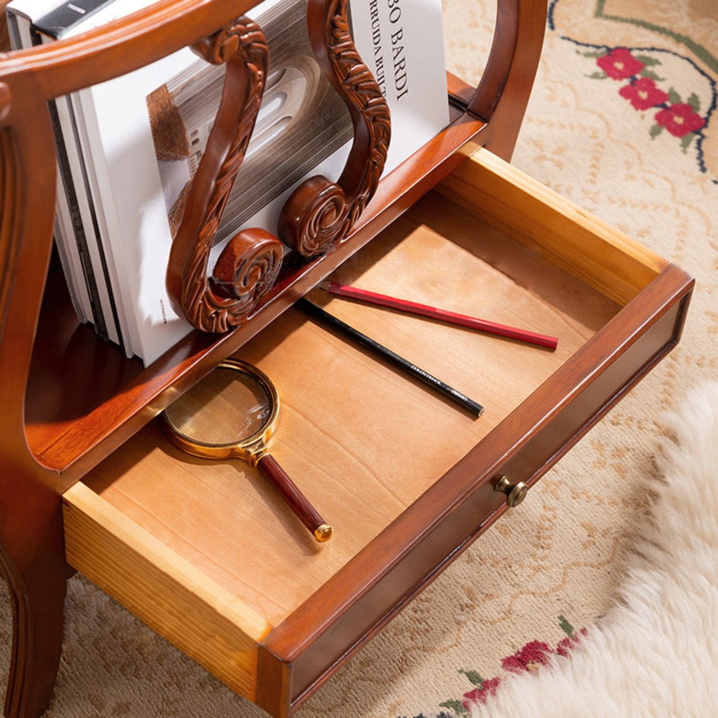 Rosewood Newspaper Stand Antique Magazine Holder Bookshelf