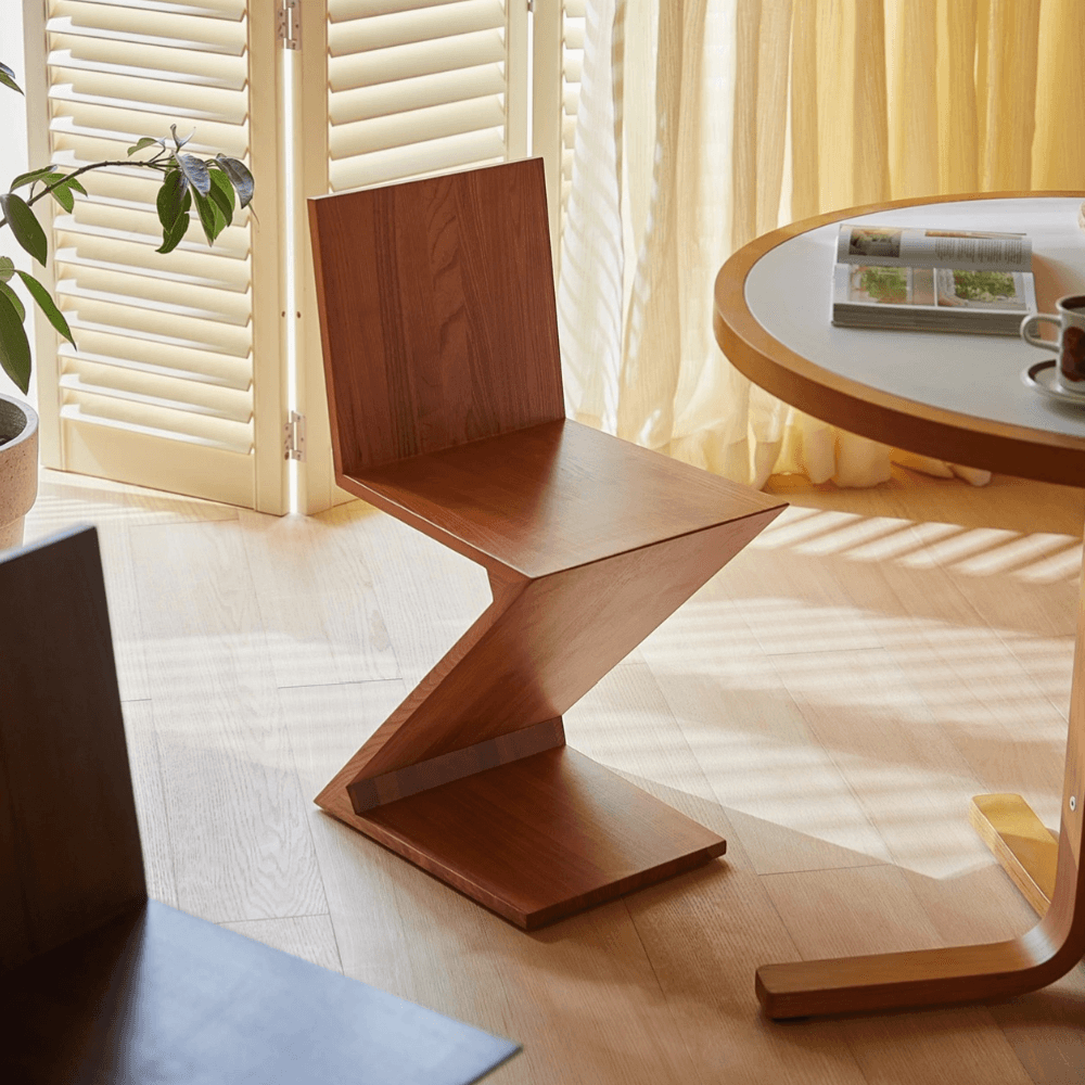 Solid Wood Designer Creative Special-Shaped Backrest Z-Shaped Chair