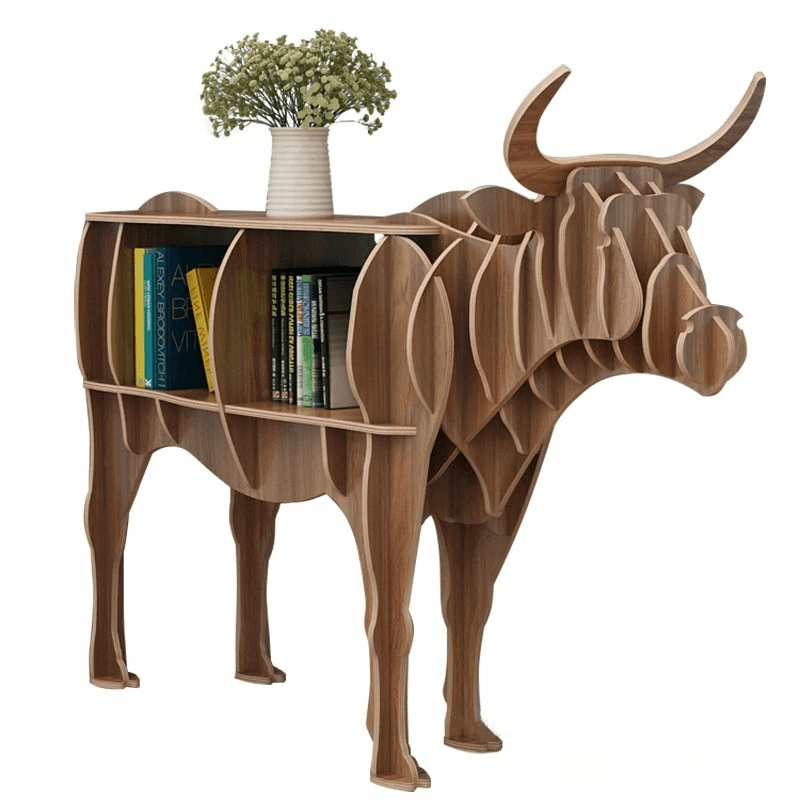 Wooden Bull Animal Shape Bookshelf Storage Rack